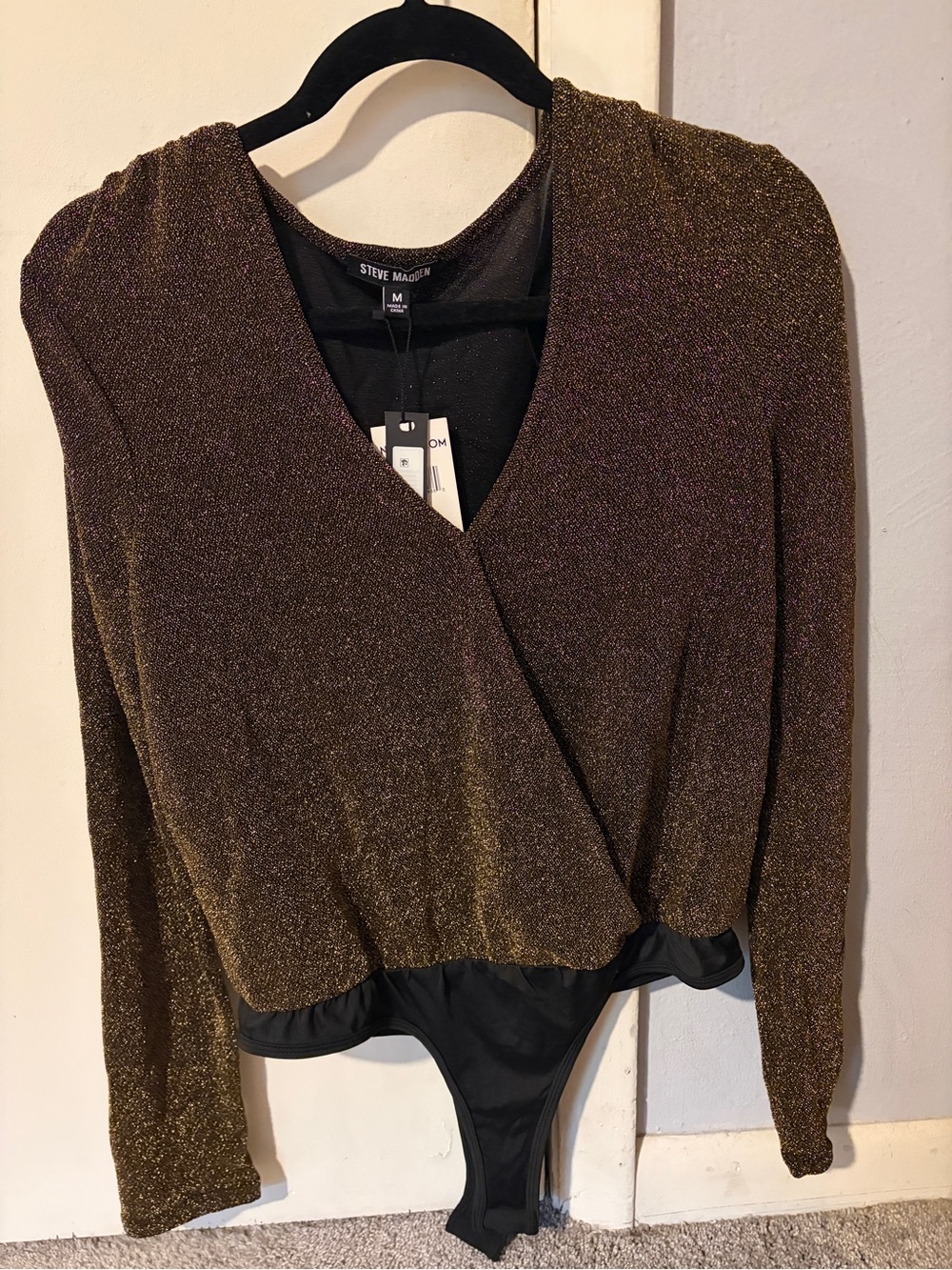 Steve Madden Shimmery Bronze Wrap-Front Bodysuit
